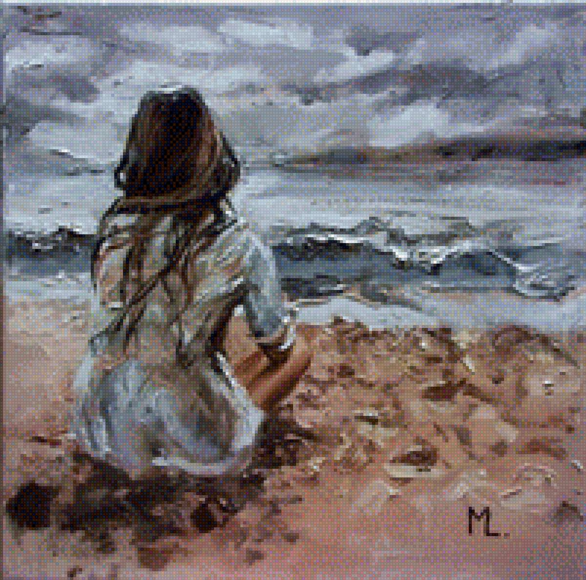 На берегу - девушка, море, берег - предпросмотр