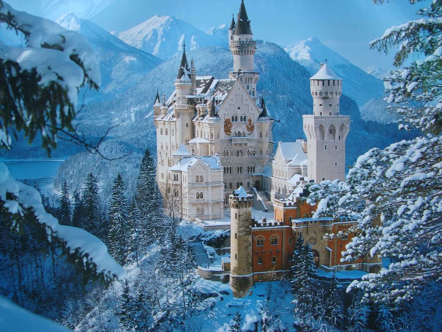 замок зимой - горы, замок, германия, зима - оригинал
