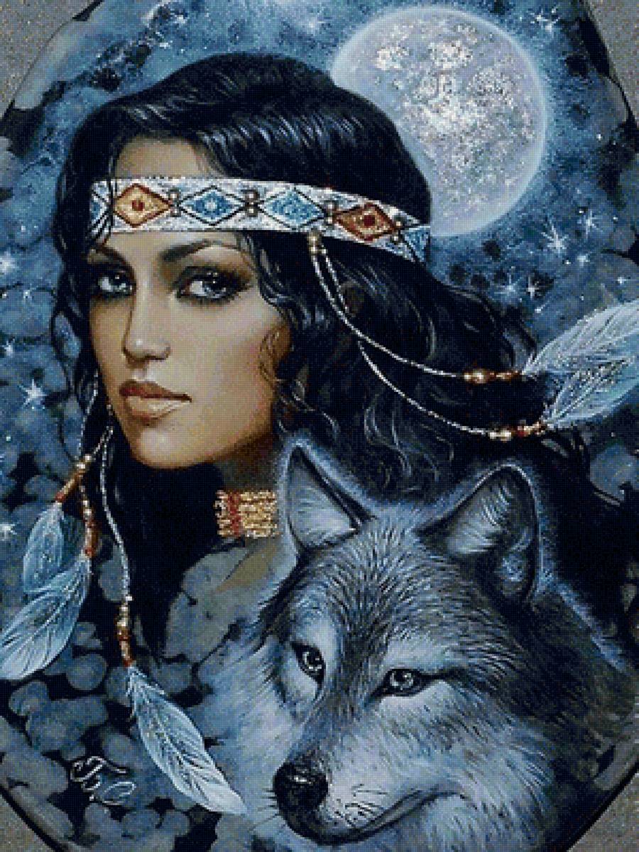 Девушка и волк - предпросмотр