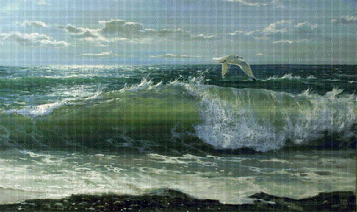 Морской прибой и чайка - чайка, волны, море - предпросмотр