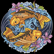 Оригинал схемы вышивки «Рыбки на чёрном» (№1538139)