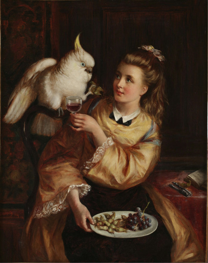 Девушка с попугаем - живопись - оригинал