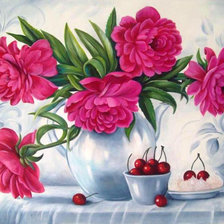 Схема вышивки «Пионы и вишня»