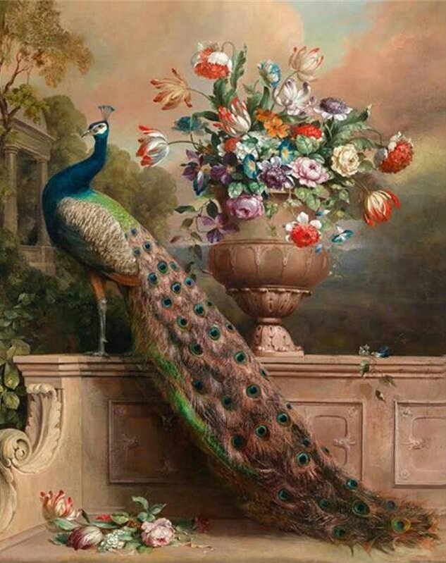 Пава - пейзаж цветы живопись - оригинал