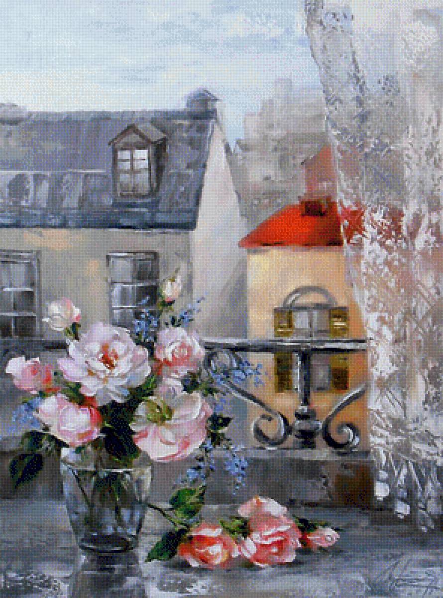 Вид из окна - натюрморт цветы - предпросмотр