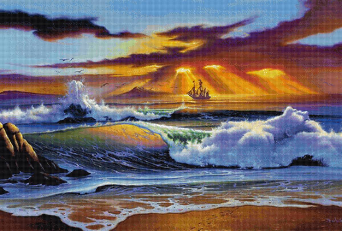 Морская дева - волна, парусник, море - предпросмотр