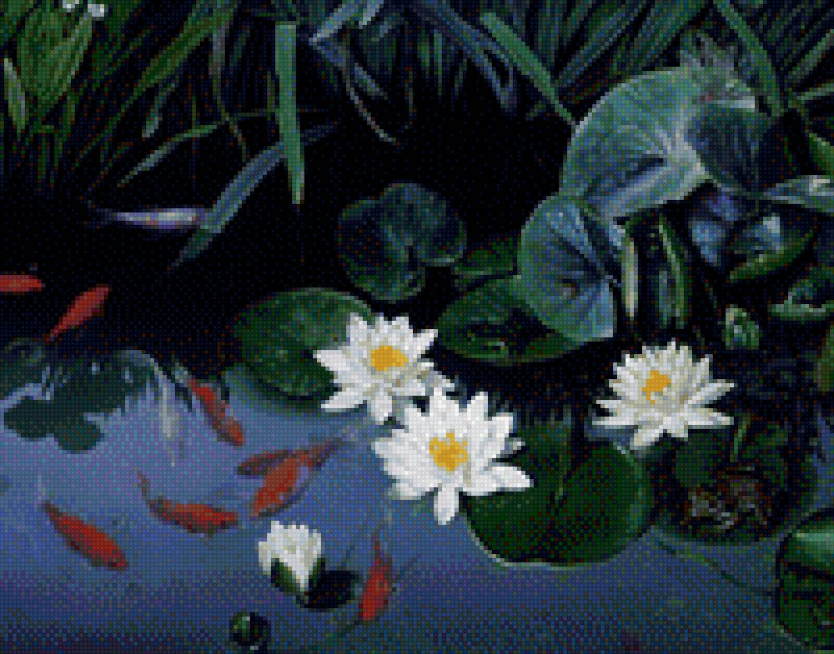 Пруд - кувшинки, рыбки, пруд, природа - предпросмотр