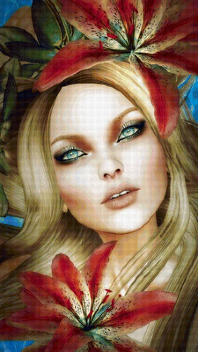 Девушка с лилиями - предпросмотр