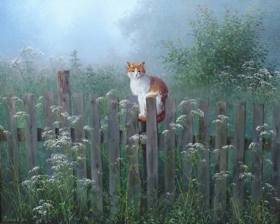 раннее утро - пейзаж, животные - оригинал