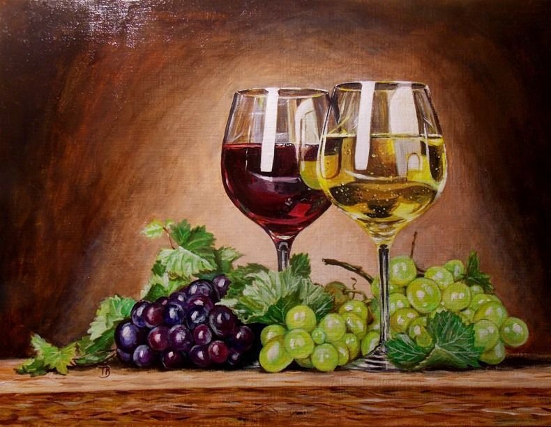 Натюрморт "Вино и виноград" - натюрморты - оригинал