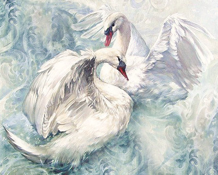 Лебеди - серия птицы, картина, пара, любовь, лебеди, весна - оригинал