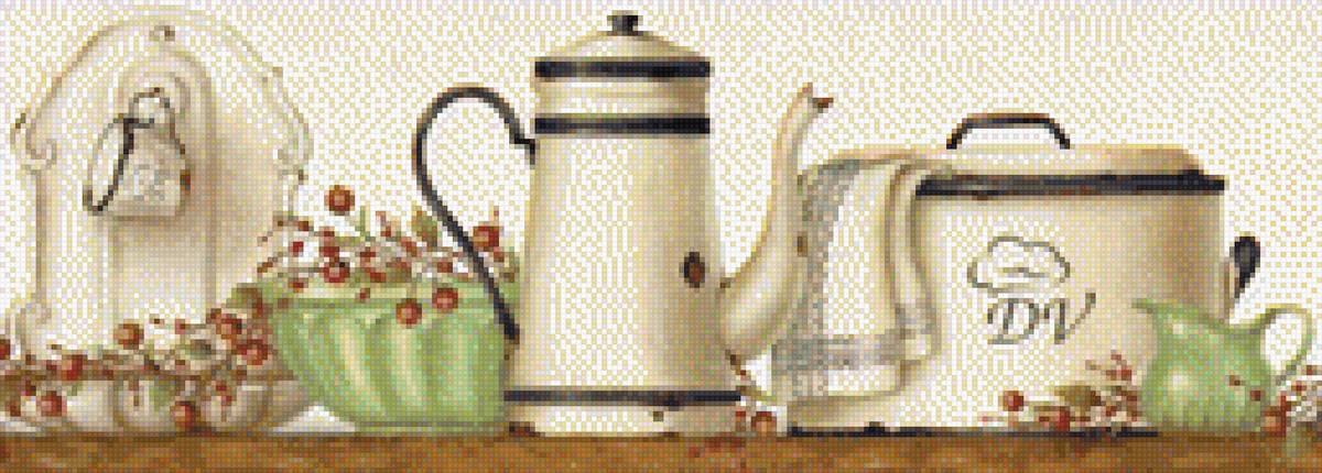 Кухонный фартук - кухня, кастрюля, чайник - предпросмотр