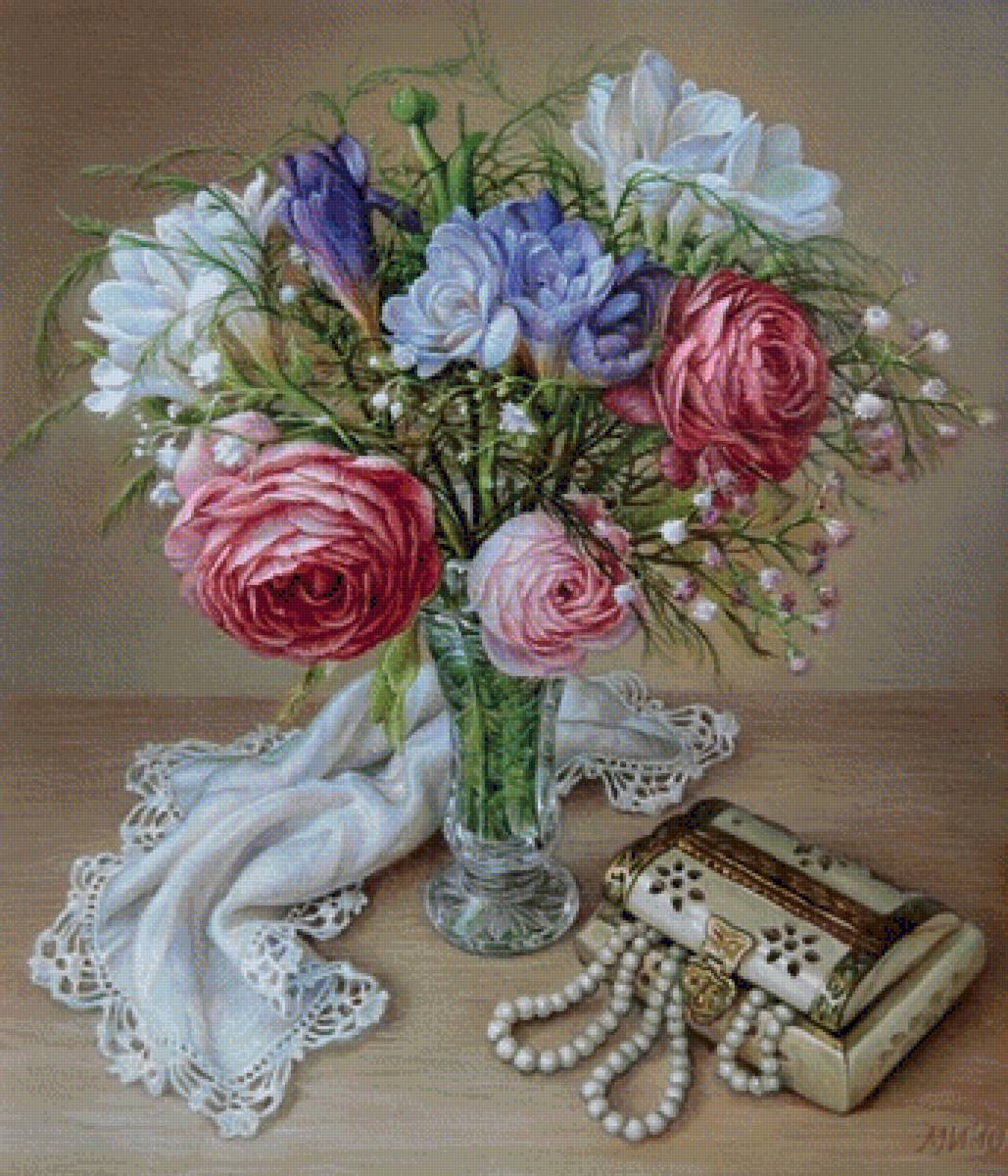 Букет пионов - натюрморт - предпросмотр