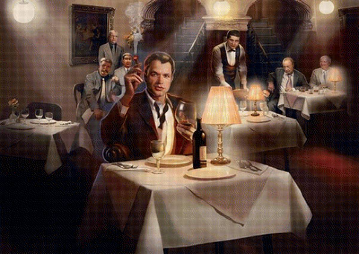 Мужской клуб. - ресторан, люди, сигареты - предпросмотр