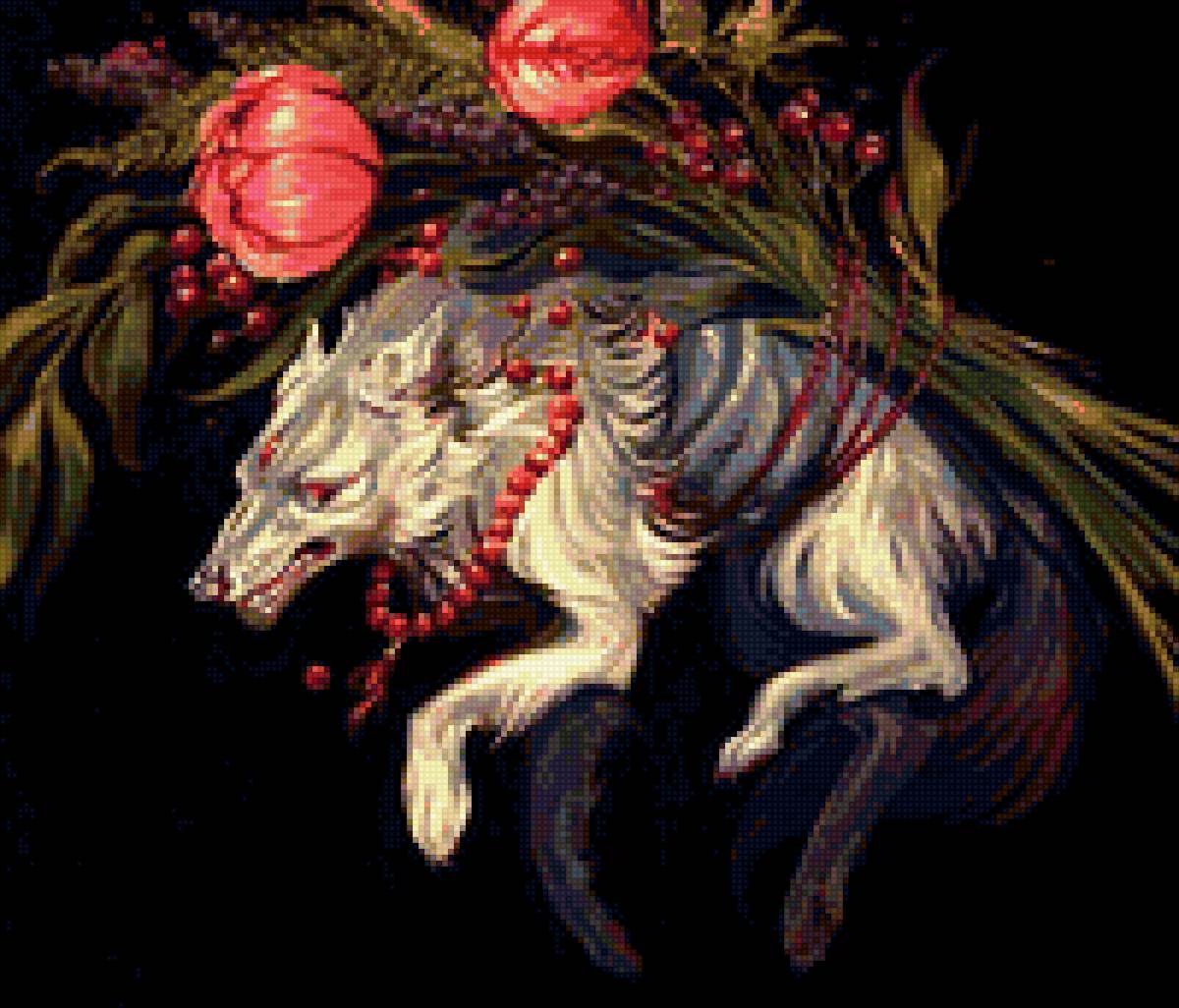 волчик в цветах - арт, волк. цветы - предпросмотр