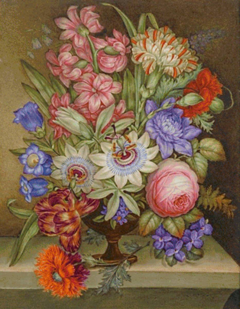 натюрморт в старинном стиле - букет, натюрморт, цветы, ретро, винтаж - предпросмотр