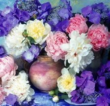 Схема вышивки «Пионы фиолетовые»