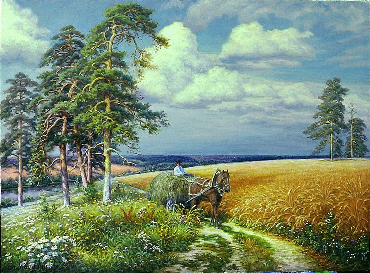 дорога в поле - пейзаж, живопись, картина - оригинал