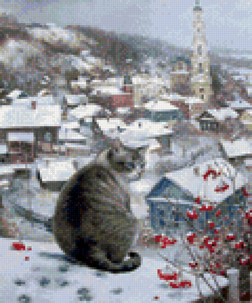 Зимой на крыше - зима, кот - предпросмотр