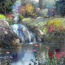 CASCADA EN PAISAJE FLOREADO