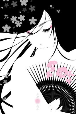 девушка - веер, монохром, девушка - оригинал