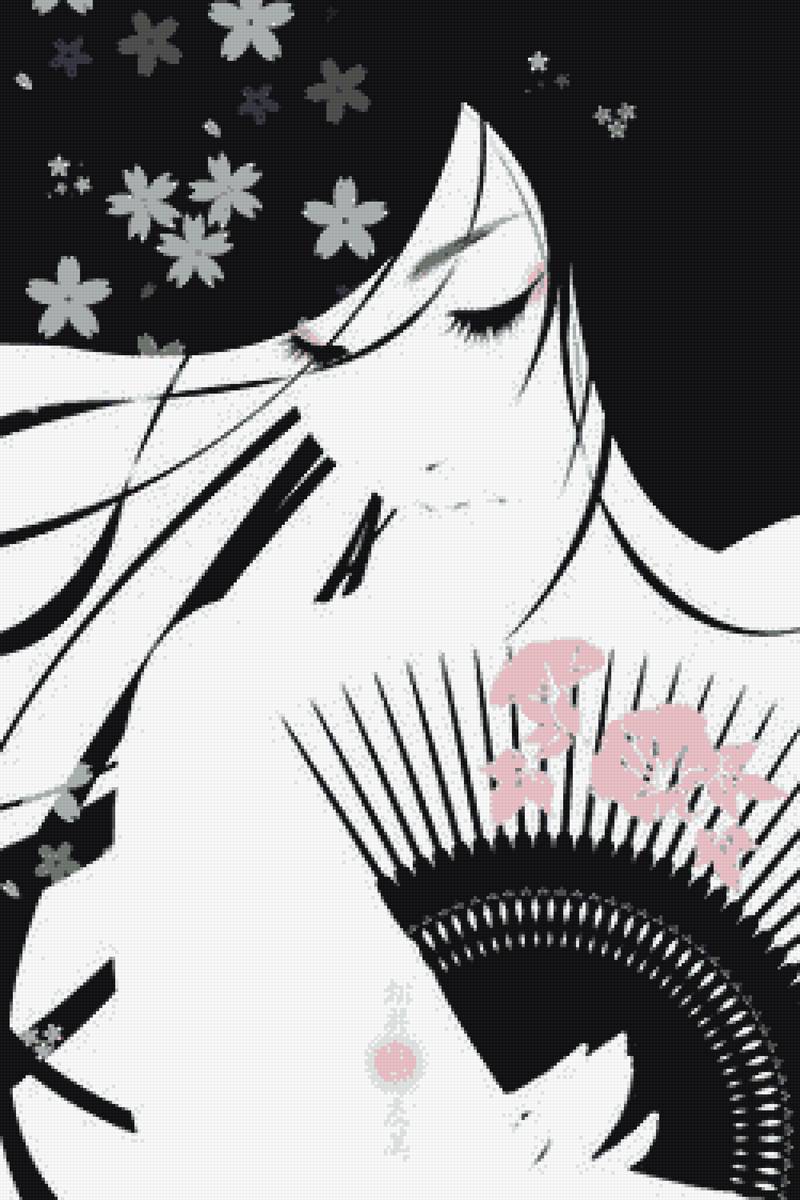 девушка - девушка, монохром, веер - предпросмотр