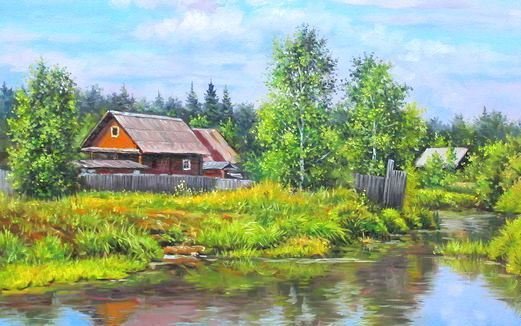 в деревне - изба, село, небо, река - оригинал