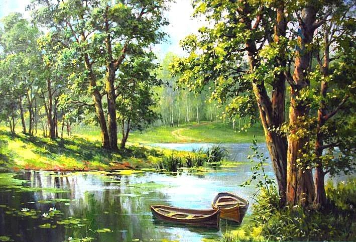 природа - река, природа, лодка - оригинал