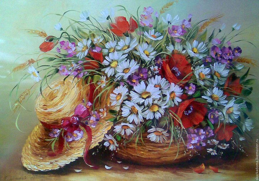 Букет и шляпа - букет, цветы - оригинал