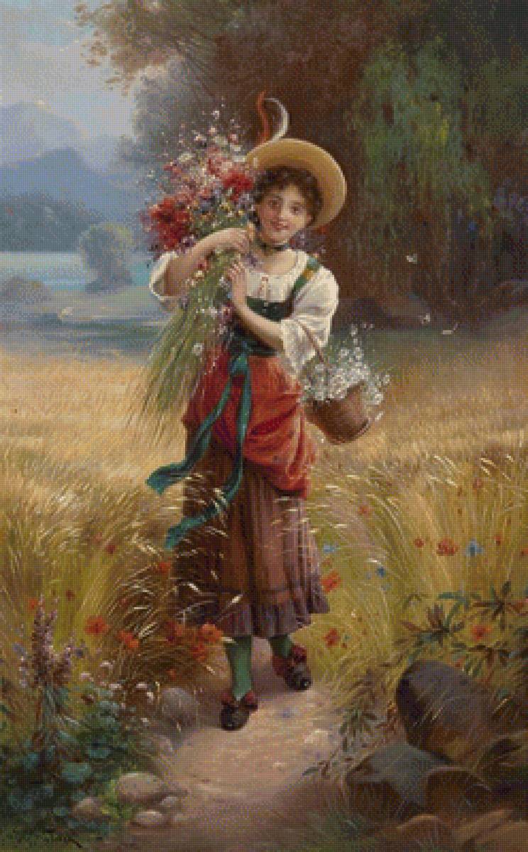 милая цветочница - цветочница, лес, поле, цветы - предпросмотр