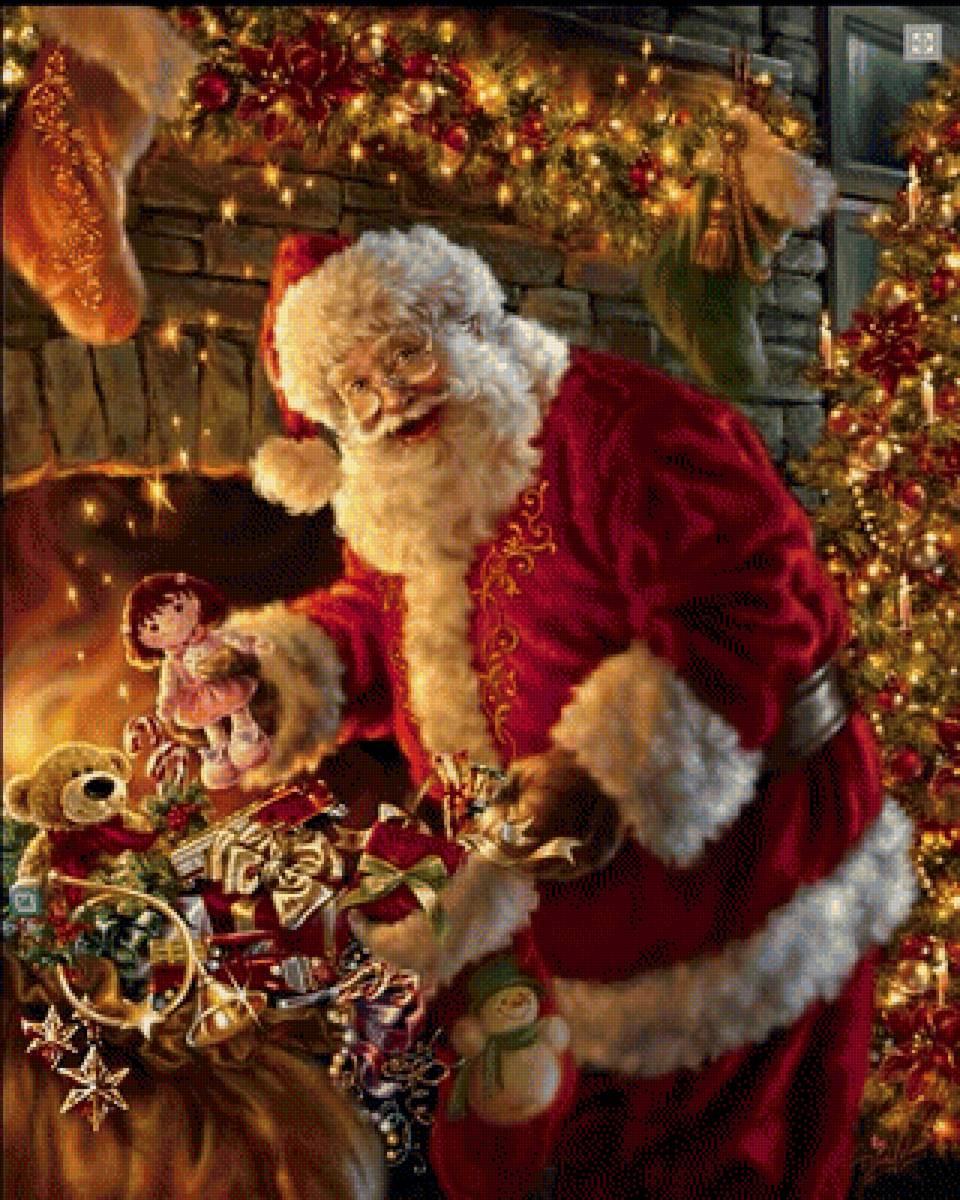 Санта - елка, рождество, санта, подарки, ночь - предпросмотр