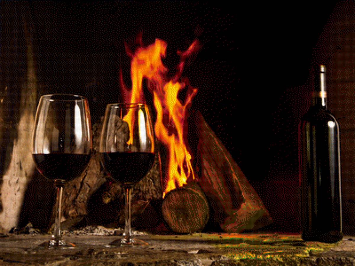 Бокалы - камин, бокалы, романтика - предпросмотр