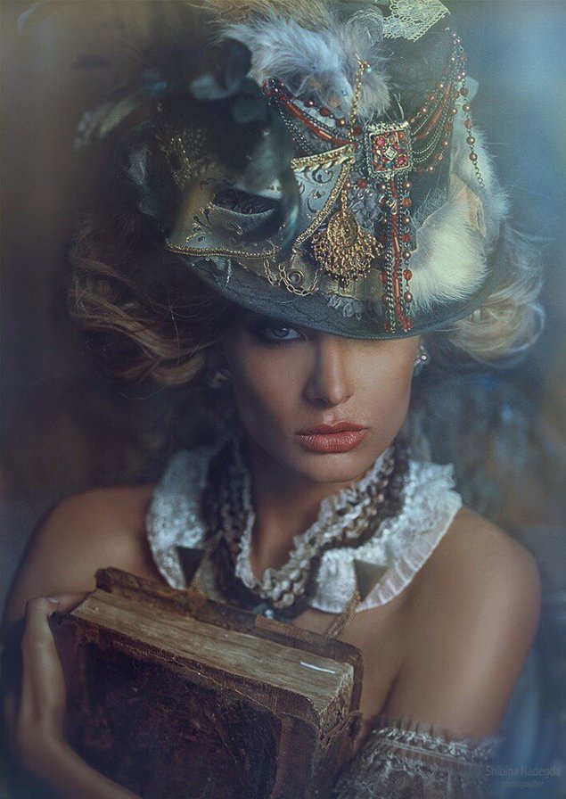 винтаж дама - винтаж, книга, шляпка, дама - оригинал