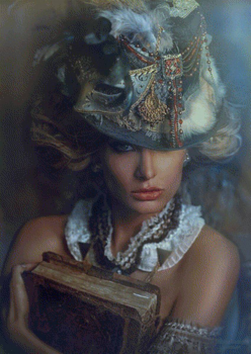 винтаж дама - винтаж, шляпка, книга, дама - предпросмотр