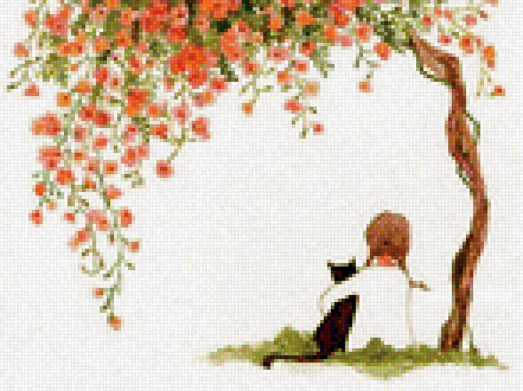 одиночество - дерево, девочка, друзья, кот, цветы - предпросмотр