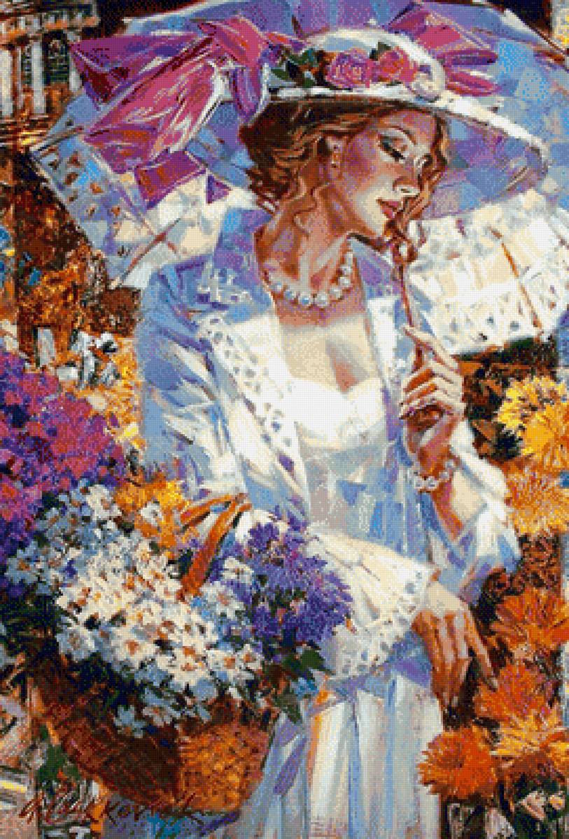 Дама с цветами - цветы, дама, корзина - предпросмотр