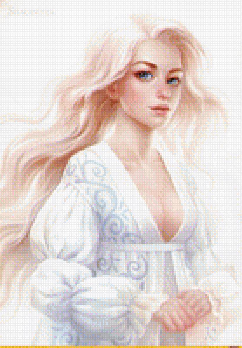 Девушка в белом платье - девушка, фэнтези, блондинка - предпросмотр