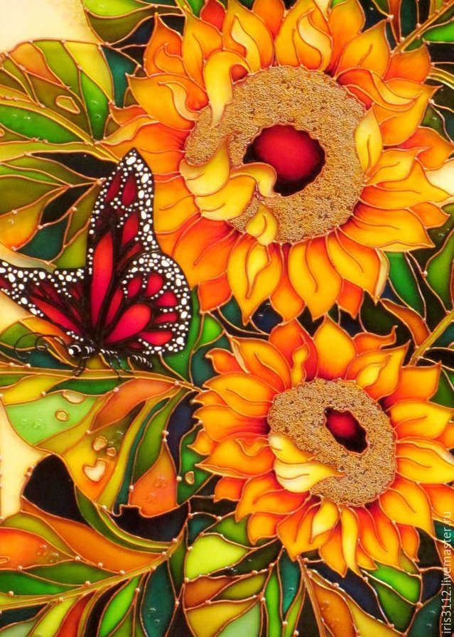 witraż-słoneczniki i motyl - оригинал