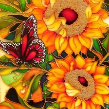 witraż-słoneczniki i motyl