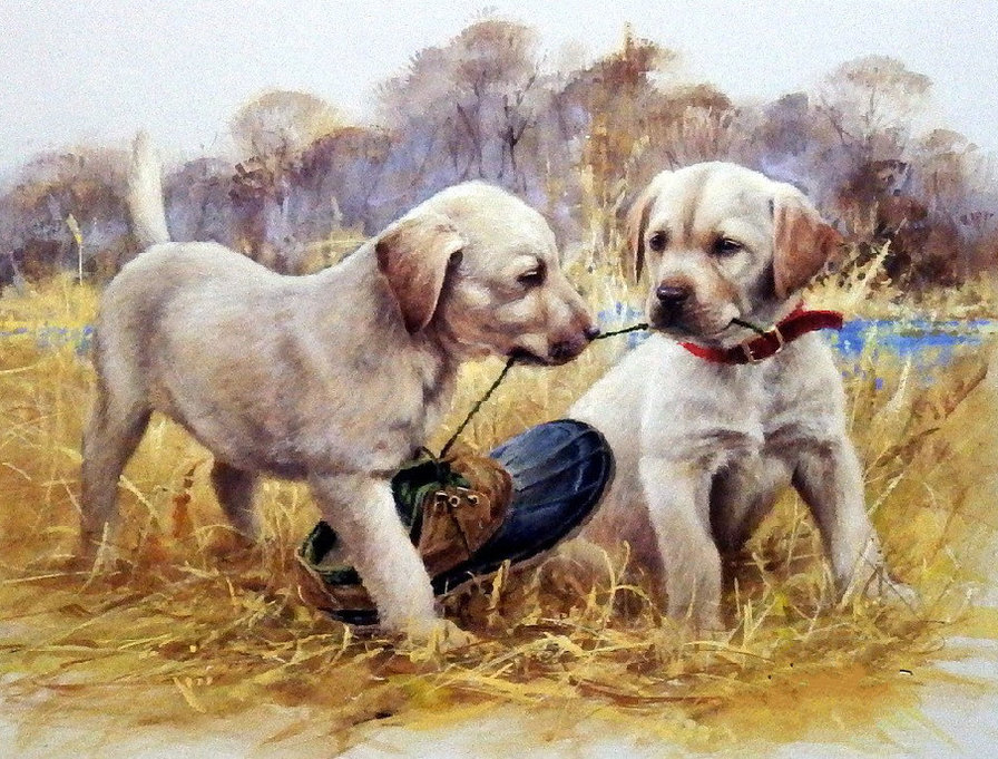 Первая охота - щенки, собаки, животные - оригинал