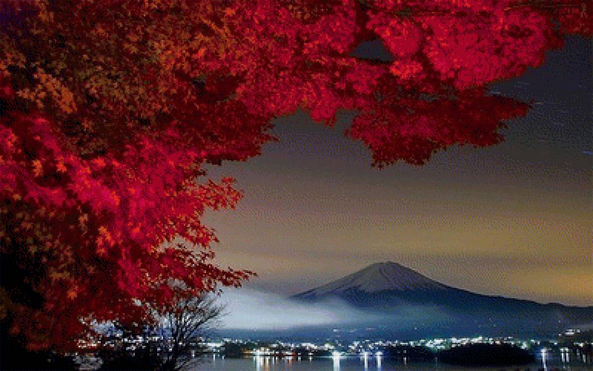Японский клён - горы, вулкан, япония, осень - предпросмотр