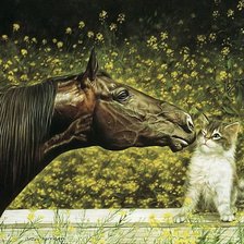 Оригинал схемы вышивки «Котёнок и конь» (№1570732)