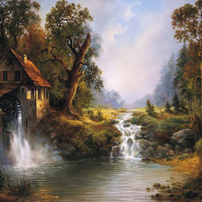 Схема вышивки «мельница в лесу»