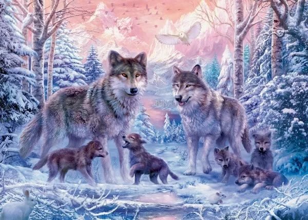 волки - волчата, зима, волки, семья волков - оригинал