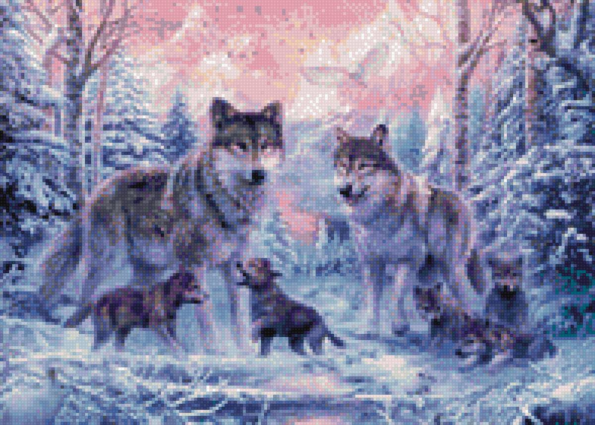 волки - волчата, волки, зима, семья волков - предпросмотр