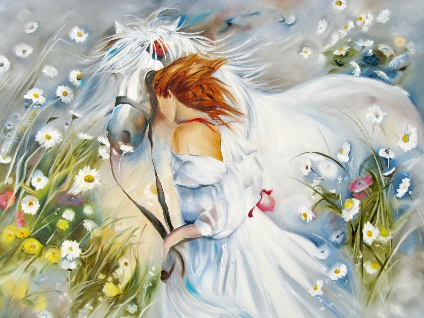 Девушка и лошадь - картина - оригинал
