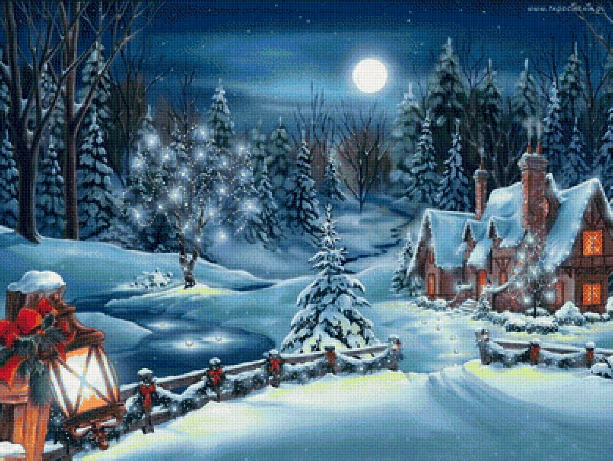 Сказочная ночь - зима, ночь, новый год, звезды - предпросмотр