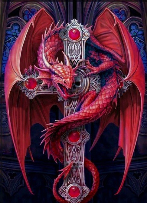 красный дракон - дракон, крест, фэнтези, готика - оригинал
