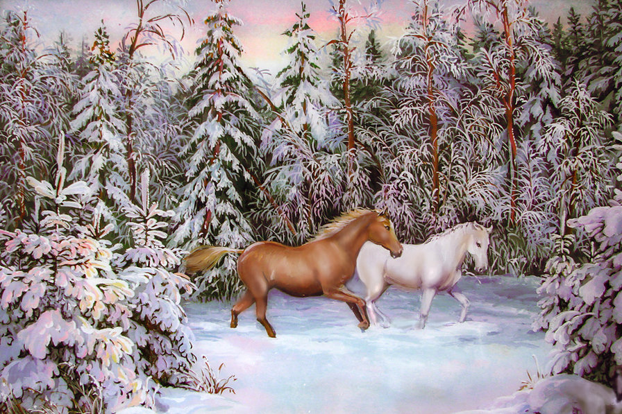 Лошади - картина - оригинал