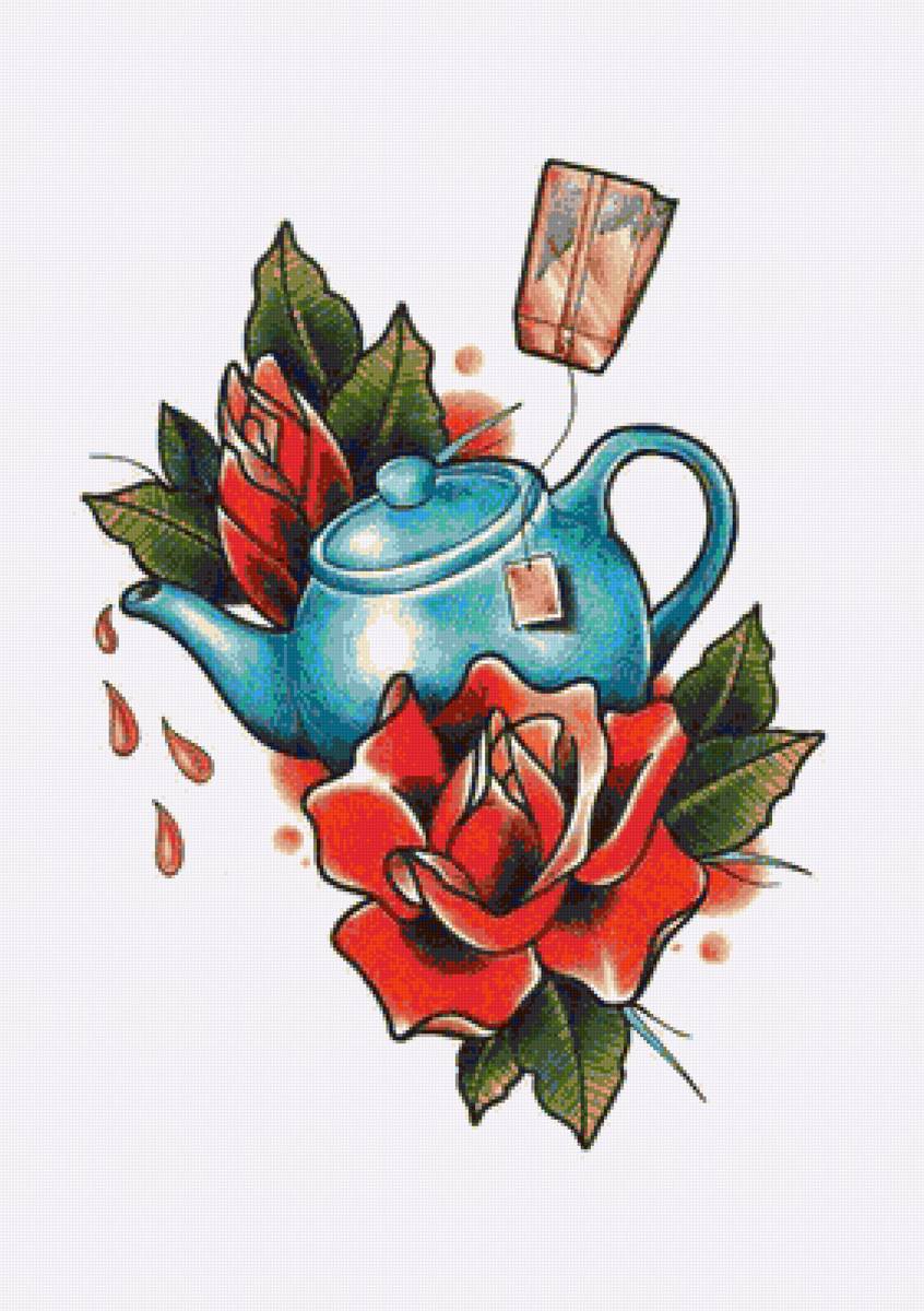 утро - цветы, посуда, чай, кухня - предпросмотр